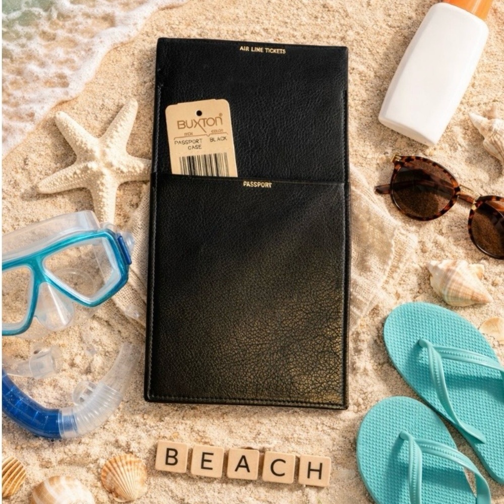 Buxton Leather Passport and Airline Ticket Holder Black